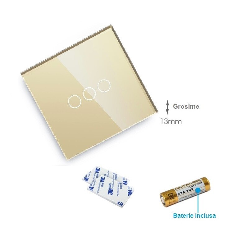 Telecomanda din sticla cu touch triplu crem