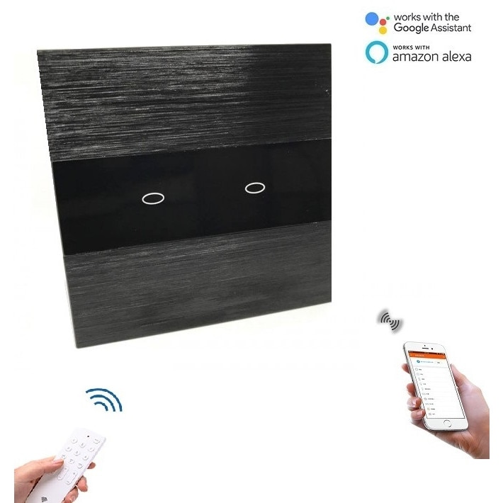 Intrerupator inteligent DeLuxe dublu tactil WIFI+RF compatibil Google Home si Alexa M3