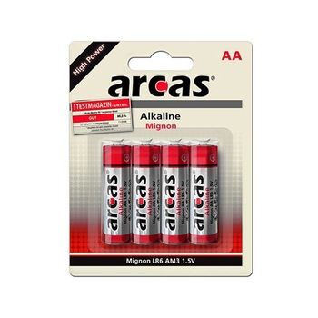 Baterii alcaline AA, R6, Arcas High Power, blister 4 baterii Baterii alcaline AA, R6, Arcas High Power, blister 4 baterii