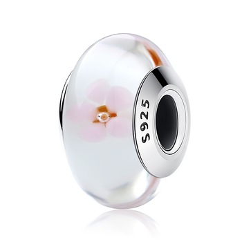 Charm argint 925 alb cu floricele roz - Be Nature PST0074 - BeSpecial Charm argint 925 alb cu floricele roz - Be Nature PST0074 - BeSpecial