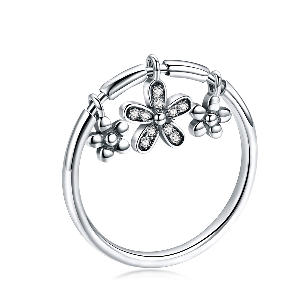 Inel argint 925 cu trei floricele si zirconii albe - Be Nature IST0053 11242