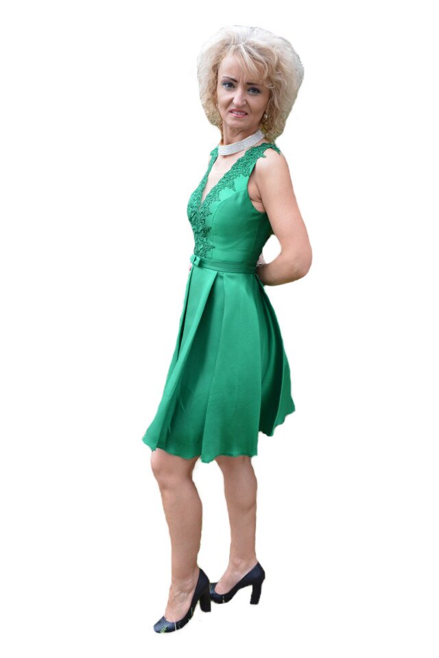 Rochie scurta de seara cu aplicatii de dantela, D&J Exclusive, Verde