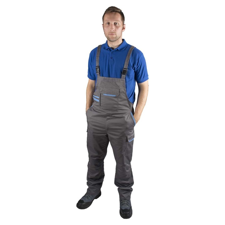 Pantaloni de lucru cu pieptar, Rock Worker, Gri/Albastru, Marimea L