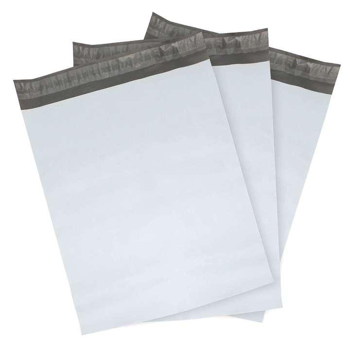 Plic curierat plastic, 450x550+50 mm, set 500 buc, alb