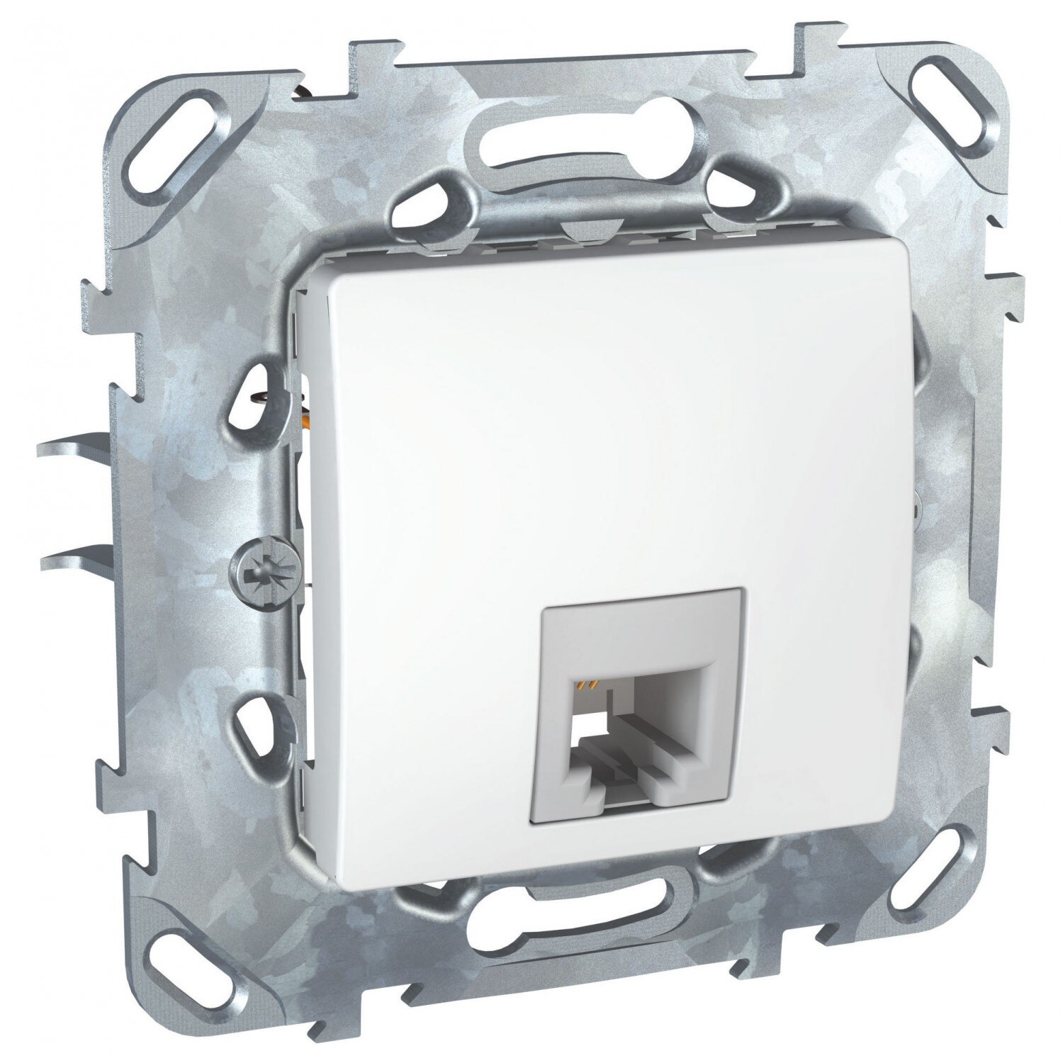 Priza telefon Unica, rama inclusa, alba, 29 x 27 x 23 mm