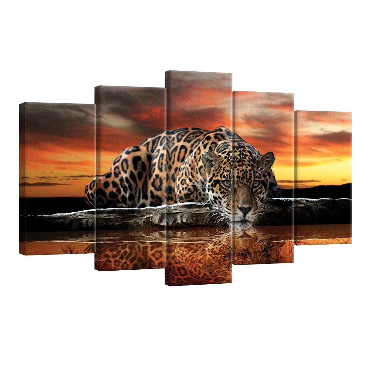 Set Tablouri DEGRETS 78466 Canvas, 60 x 100 cm, 5 piese (2x40x20 cm, 2x50x20 cm, 1x60x20 cm), Leopard 2
