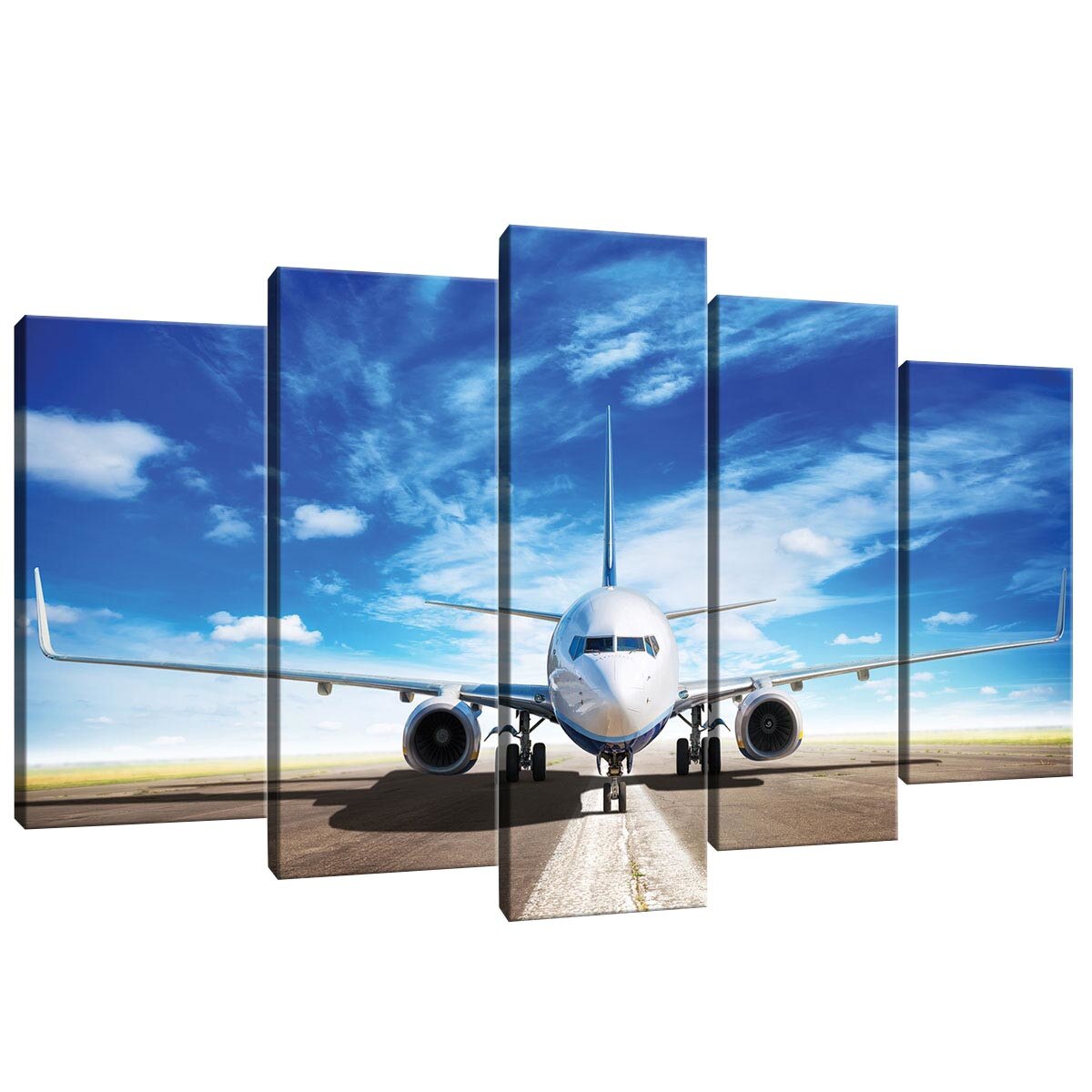 Set Tablouri DEGRETS 78511 Canvas, 60 x 100 cm, 5 piese (2x40x20 cm, 2x50x20 cm, 1x60x20 cm), Avion in zbor