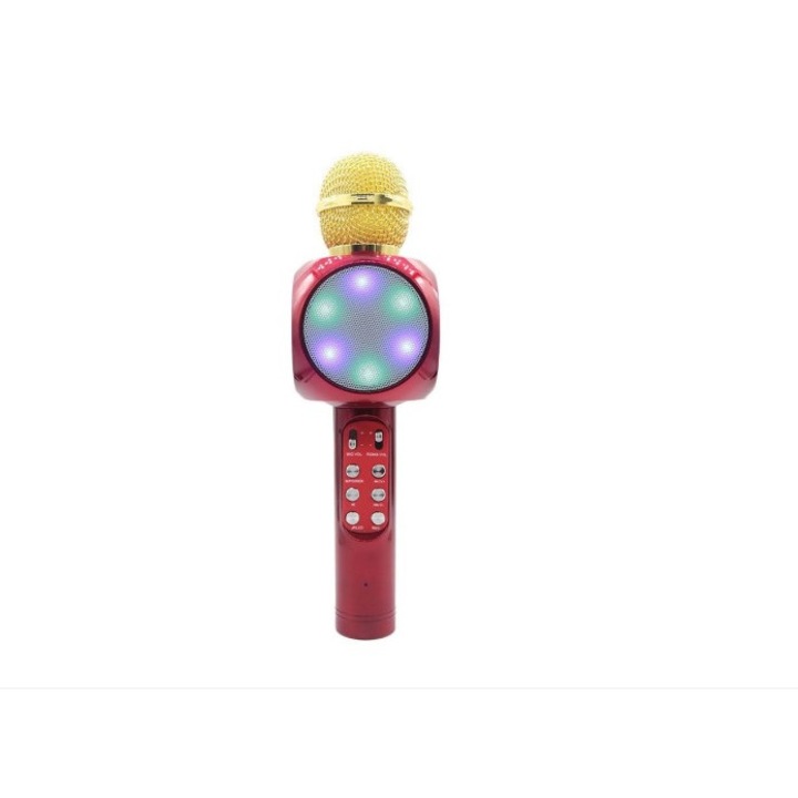 Selling Depot WS1816 Disco LED Karaoke Mikrofon, vezeték nélküli, rádióval és felvevővel, professzionális hangszórókkal, Bluetooth 4.1 M1, piros