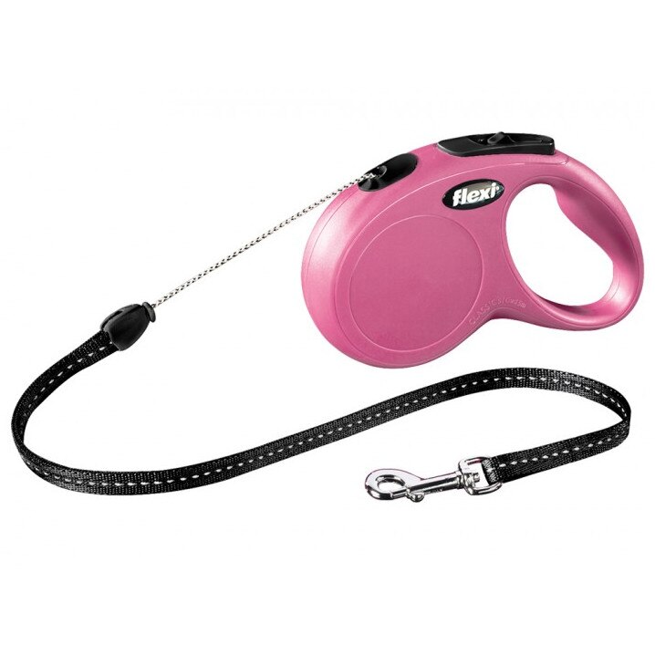 Lesa retractabila pentru caini Flexi, Classic, M, 5m, Roz