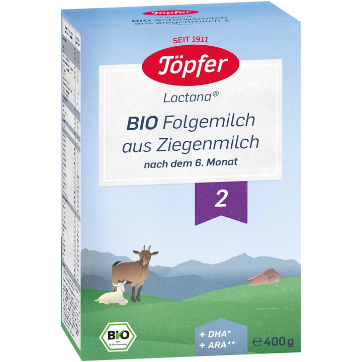 Lapte praf de capra, formula de continuare 2 Bio Lactana, 400 g, Topfer