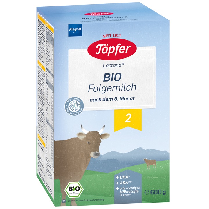 Сухо мляко Topfer Bio 2 Lactana, 600 гр, от 6-месечна възраст