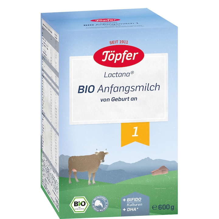 Formula de lapte praf Topfer Bio 1, 600 g, de la nastere