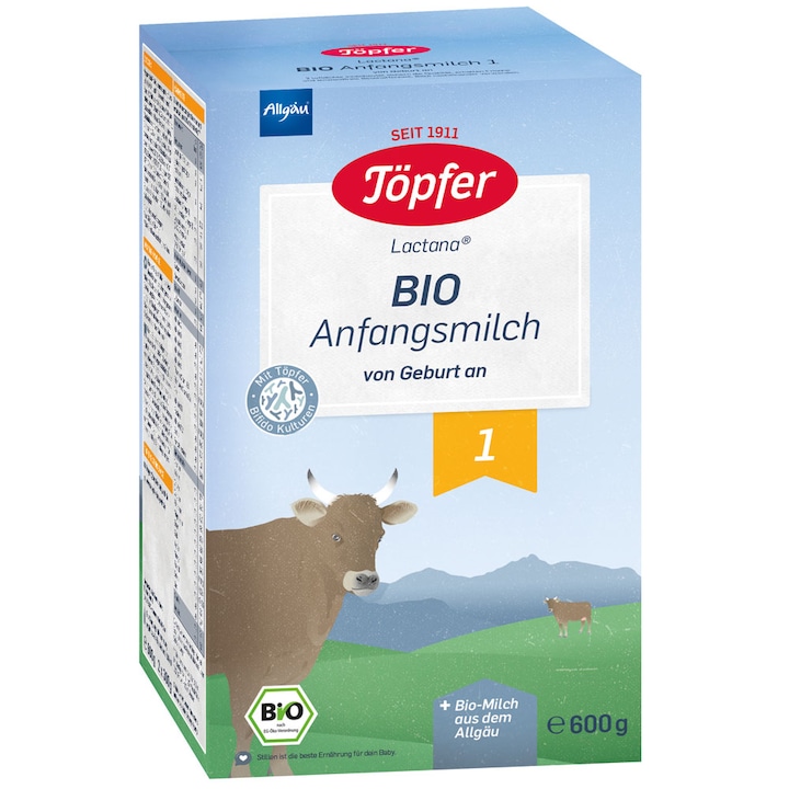 Formula de lapte praf Topfer Bio 1 Lactana, 600 g, de la nastere