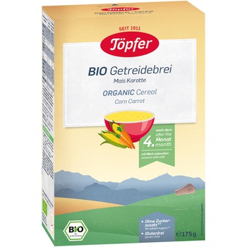 Cereale BIO cu porumb si morcov Topfer, 175 g, de la 4 luni Cereale BIO cu porumb si morcov Topfer, 175 g, de la 4 luni