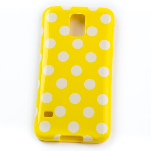 Husa Samsung Galaxy S5 I9600 G900 Galben cu buline albe, Silicon