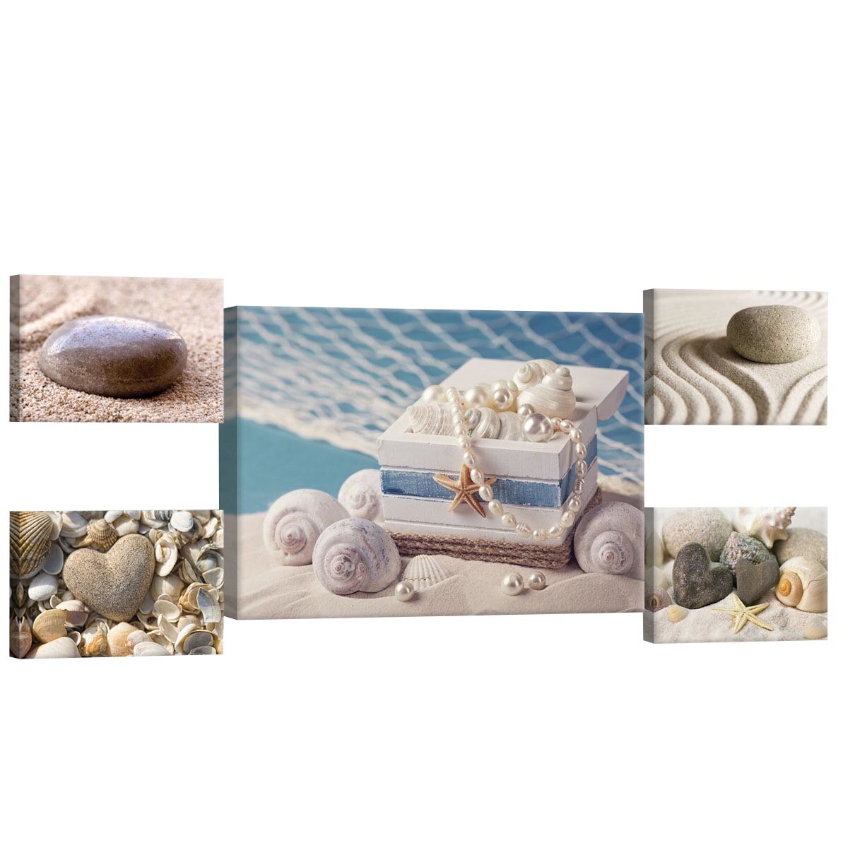 Set Tablouri DEGRETS 78622 Canvas, 50 x 134.8 cm, 5 piese (1x50x70 cm, 4x22.8x32.4 cm), Comoara din mare