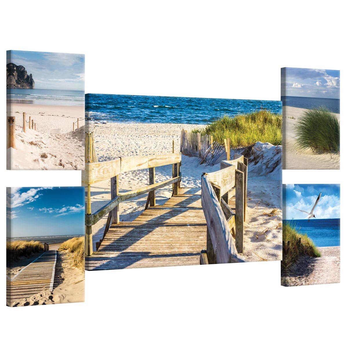 Set Tablouri DEGRETS 78626 Canvas, 50 x 134.8 cm, 5 piese (1x50x70 cm, 4x32.4x22,8 cm), Plaja