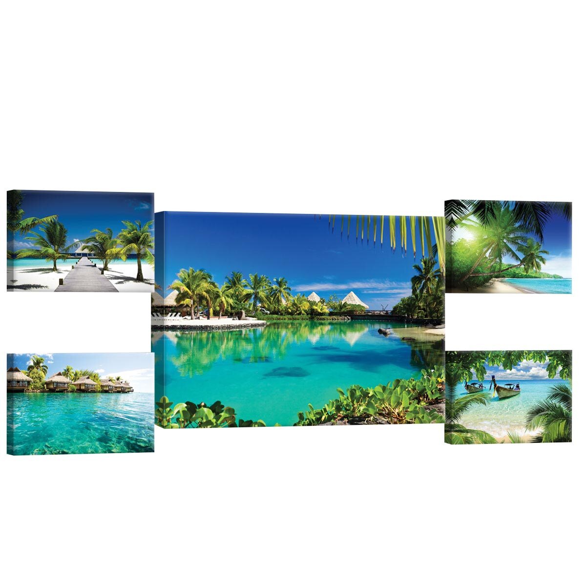 Set Tablouri DEGRETS 78627 Canvas, 50 x 134.8 cm, 5 piese (1x50x70 cm, 4x22.8x32.4 cm), Plaja exotica 3