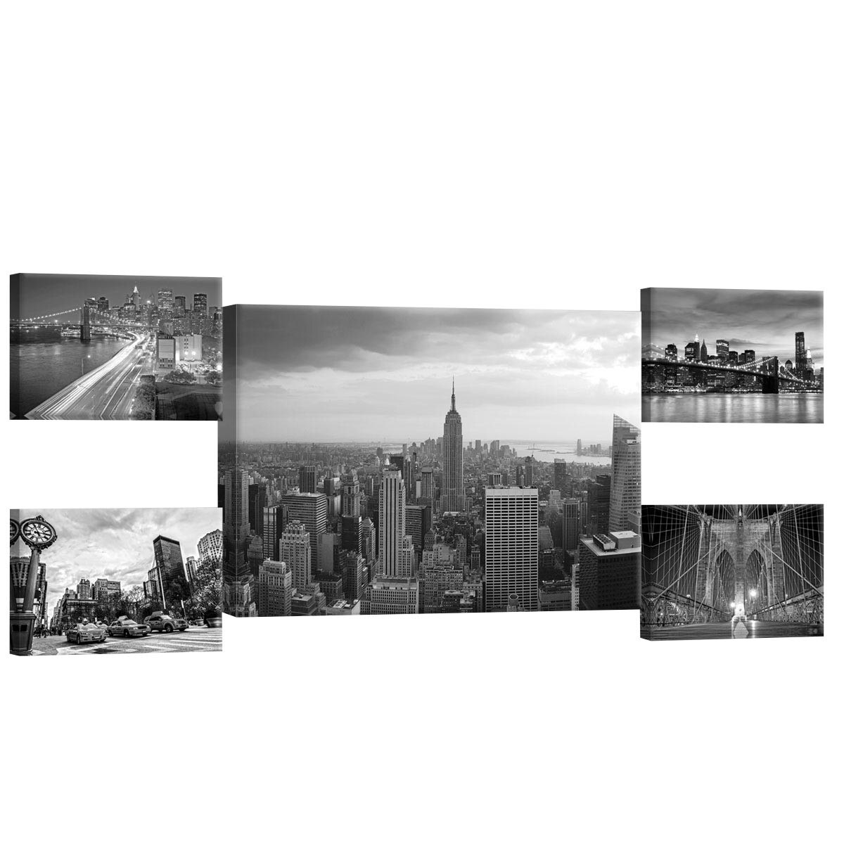 Set Tablouri DEGRETS 78631 Canvas, 50 x 134.8 cm, 5 piese (1x50x70 cm, 4x22.8x32.4 cm), New York negru si alb 2