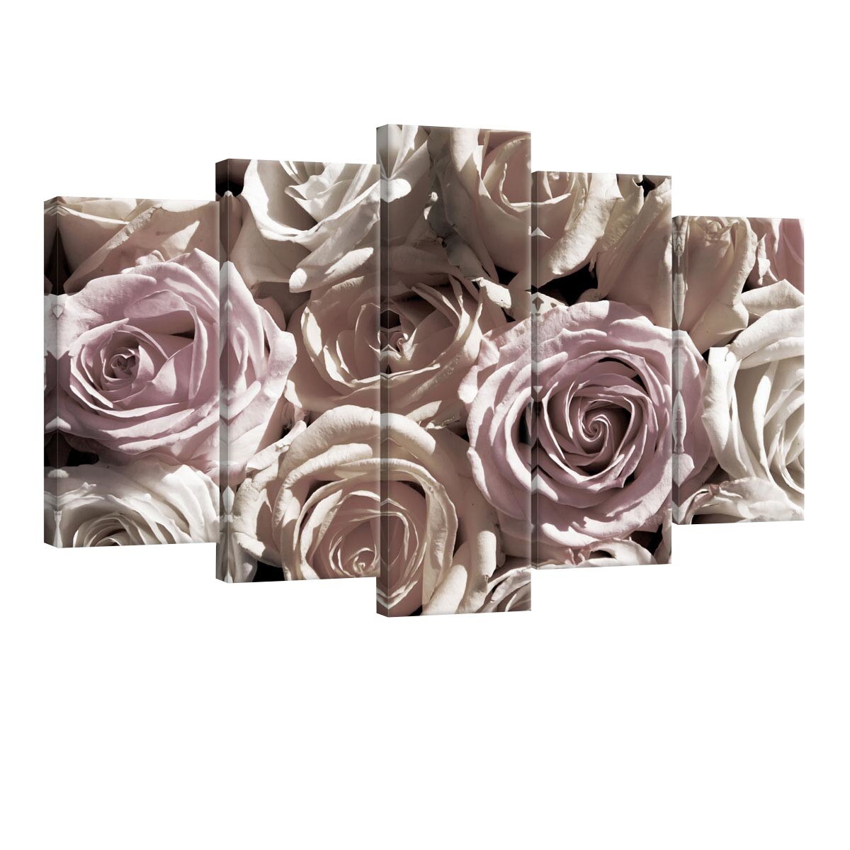 Set Tablouri DEGRETS 78554 Canvas, 60 x 100 cm, 5 piese (2x40x20 cm, 2x50x20 cm, 1x60x20 cm), Trandafiri 3D 3