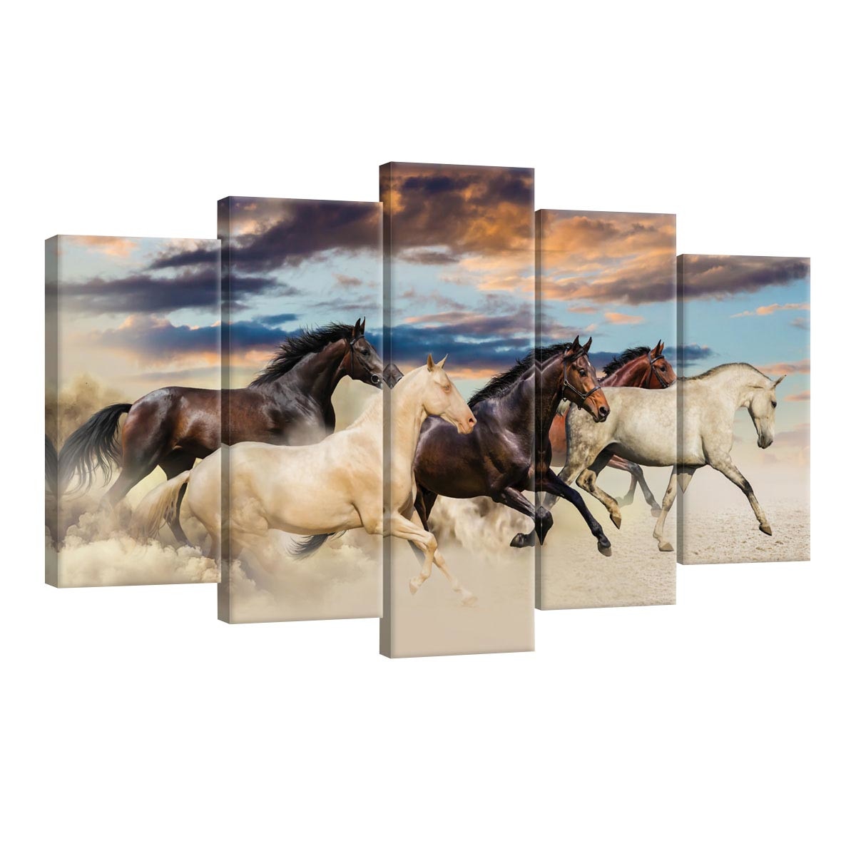 Set Tablouri DEGRETS 78559 Canvas, 60 x 100 cm, 5 piese (2x40x20 cm, 2x50x20 cm, 1x60x20 cm), Cai salbatici