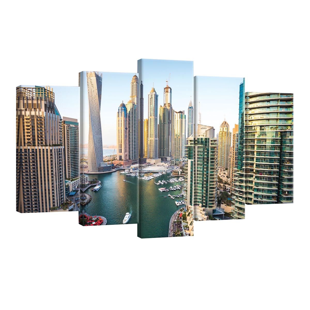 Set Tablouri DEGRETS 79593 Canvas, 60 x 100 cm, 5 piese (2x40x20 cm, 2x50x20 cm, 1x60x20 cm), Marina Dubai