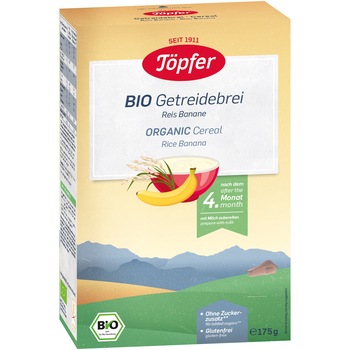 Cereale BIO cu orez si banane Topfer, 175 g, de la 4 luni Cereale BIO cu orez si banane Topfer, 175 g, de la 4 luni