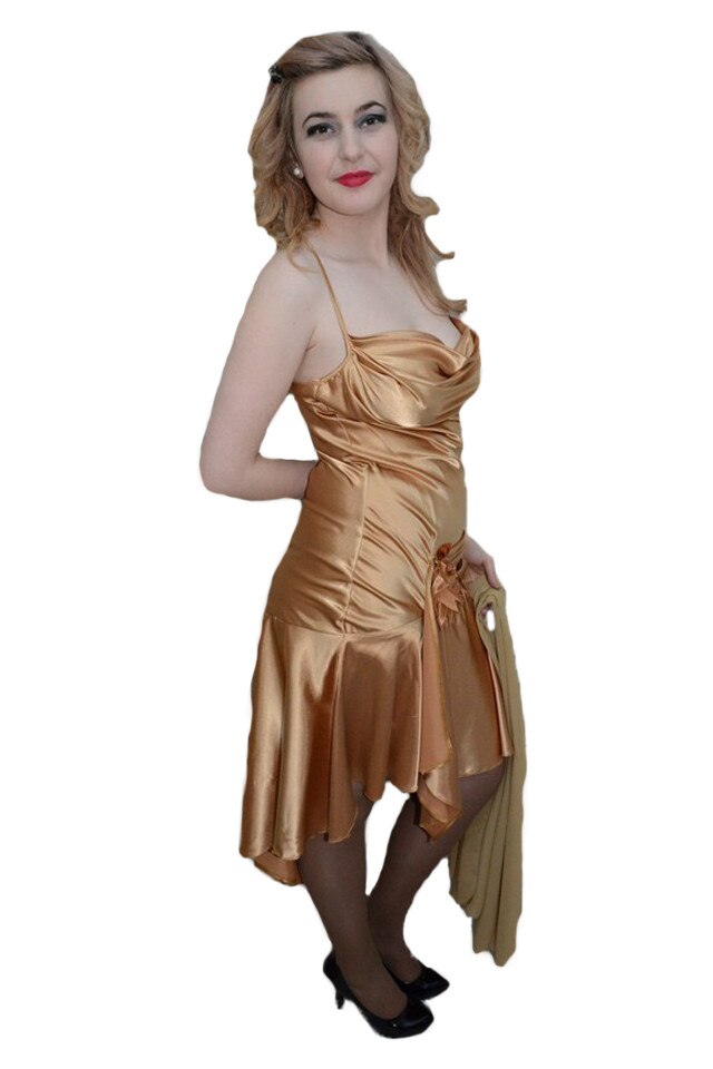 Rochie de seara cu decolteu adanc si bretele subtiri,D&J Exclusive, Bej