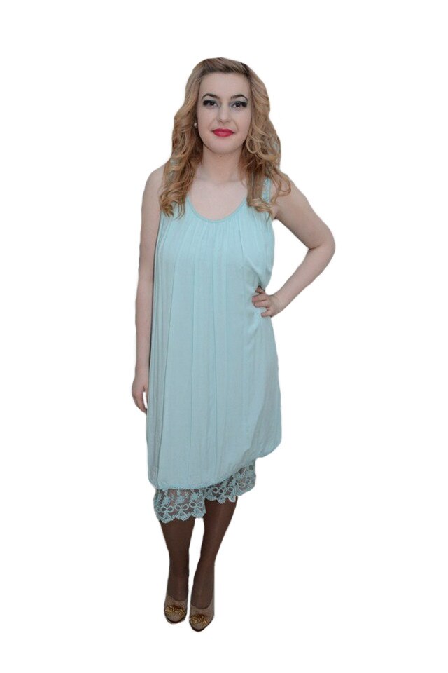 Rochie subtire din material vaporos cu dantela,D&J Exclusive, Turcoaz