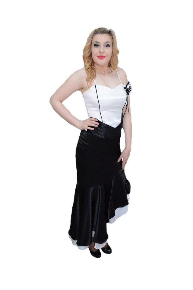 Rochie fashion doua piese,fusta asimetrica,D&J Exclusive, Negru-Alb