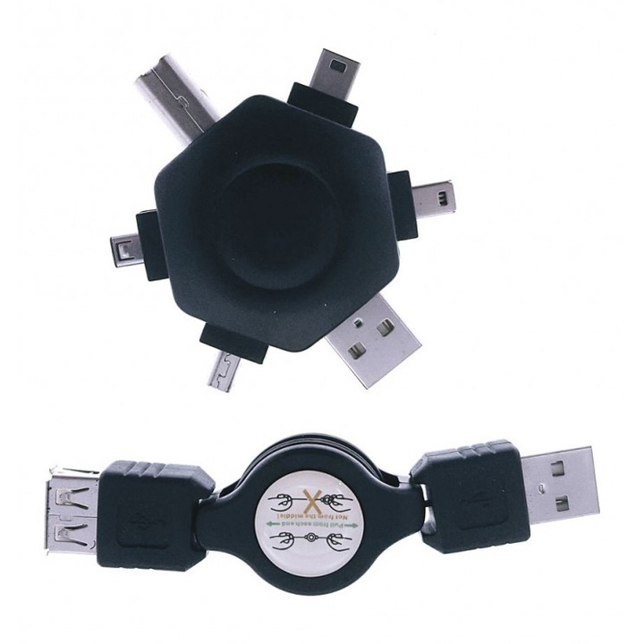 Kit cablu USB retractabil cu adaptor multifunctional