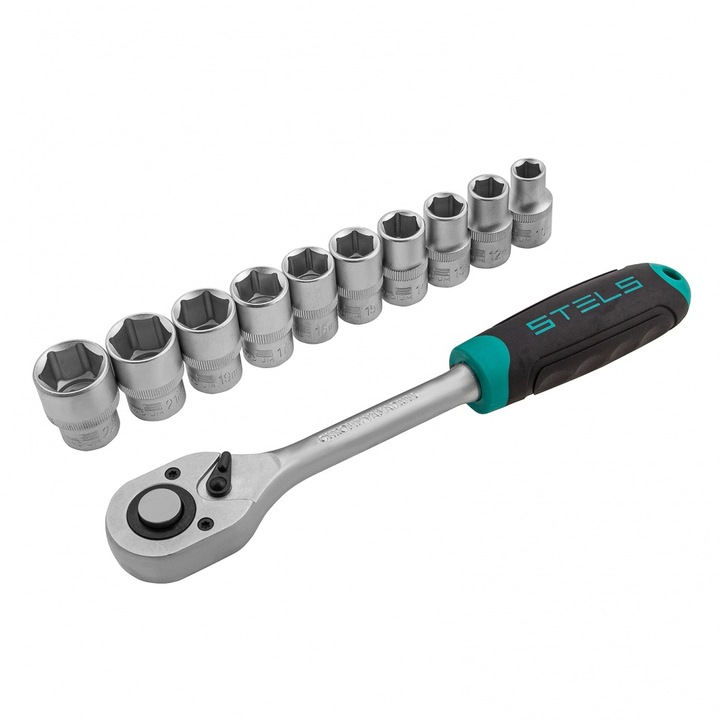 Set tubulare 1/2", cap 10 - 22 mm, cu clichet, CrV, 11 piese STELS