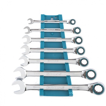Set chei combinate cu clichet, 8-19 mm, 7 buc, reversibile// GROSS Set chei combinate cu clichet, 8-19 mm, 7 buc, reversibile// GROSS