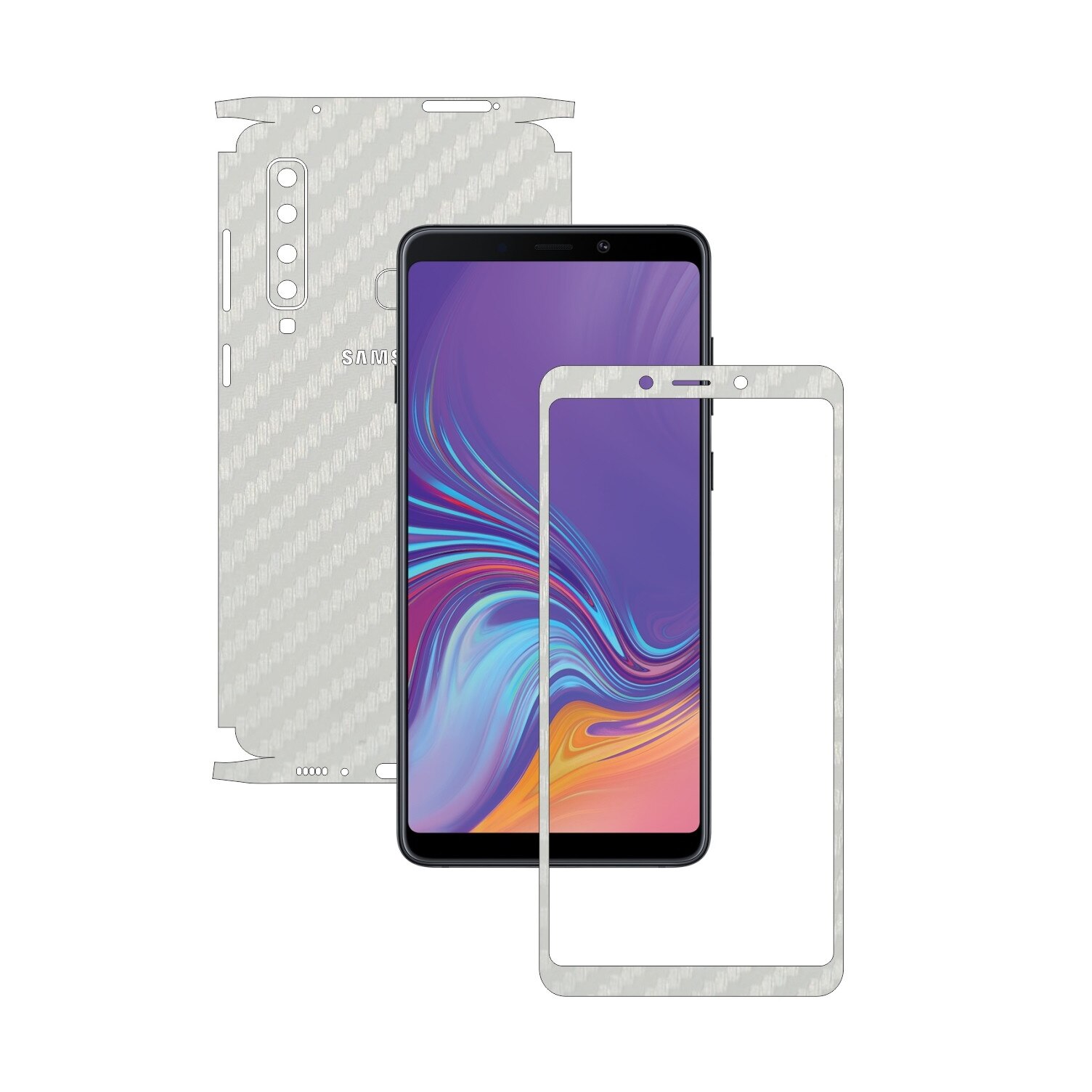 Samsung Galaxy A9 (2018) - Carbon Alb - 360 Cut - Folie de protectie Carbon Skinz, Skin Adeziv Full Body Cover pentru Rama Ecran,Carcasa Spate si Laterale