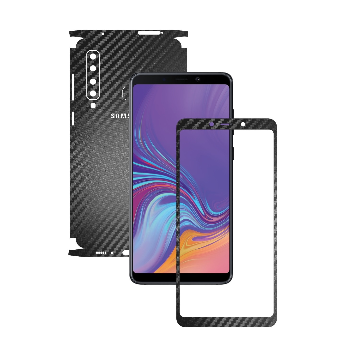 Samsung Galaxy A9 (2018) - Carbon Negru - 360 Cut - Folie de protectie Carbon Skinz, Skin Adeziv Full Body Cover pentru Rama Ecran,Carcasa Spate si Laterale