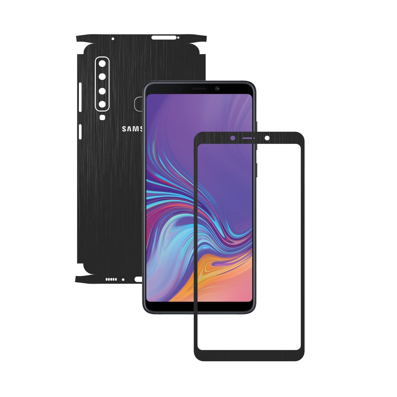 Samsung Galaxy A9 (2018) - Brushed Negru - 360 Cut - Folie de protectie Carbon Skinz, Skin Adeziv Full Body Cover pentru Rama Ecran,Carcasa Spate si Laterale