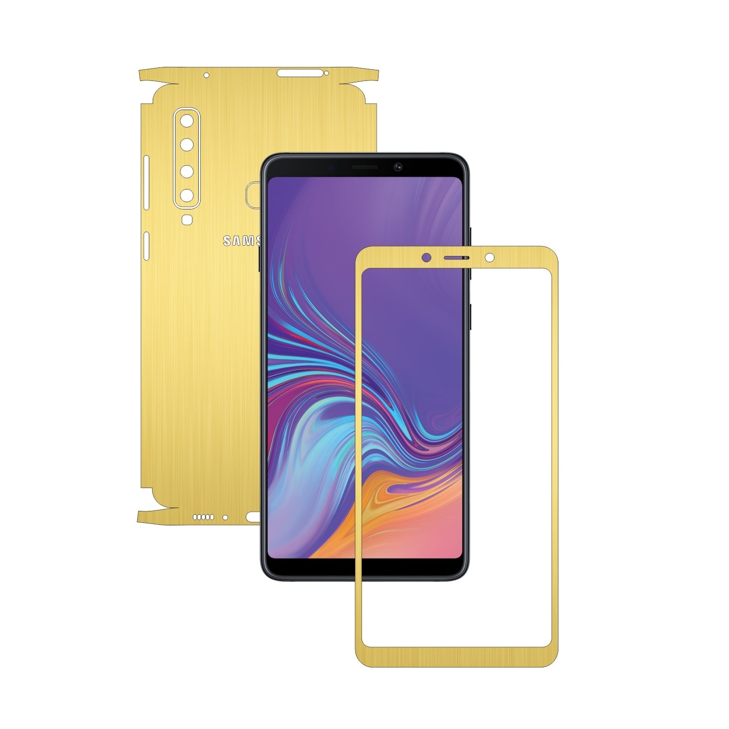 Samsung Galaxy A9 (2018) - Brushed Auriu - 360 Cut - Folie de protectie Carbon Skinz, Skin Adeziv Full Body Cover pentru Rama Ecran,Carcasa Spate si Laterale