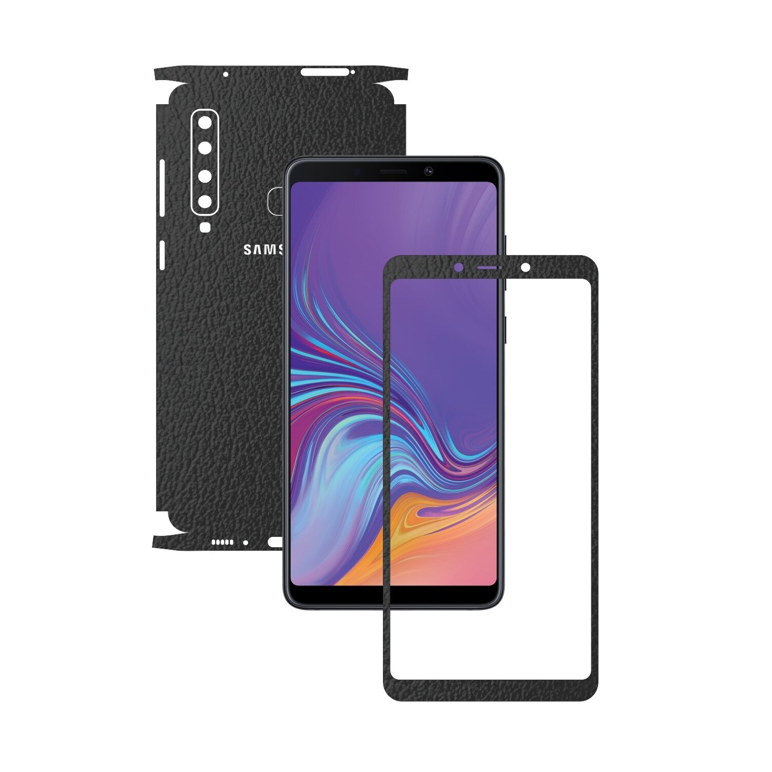 Samsung Galaxy A9 (2018) - Piele Neagra - 360 Cut - Folie de protectie Carbon Skinz, Skin Adeziv Full Body Cover pentru Rama Ecran,Carcasa Spate si Laterale