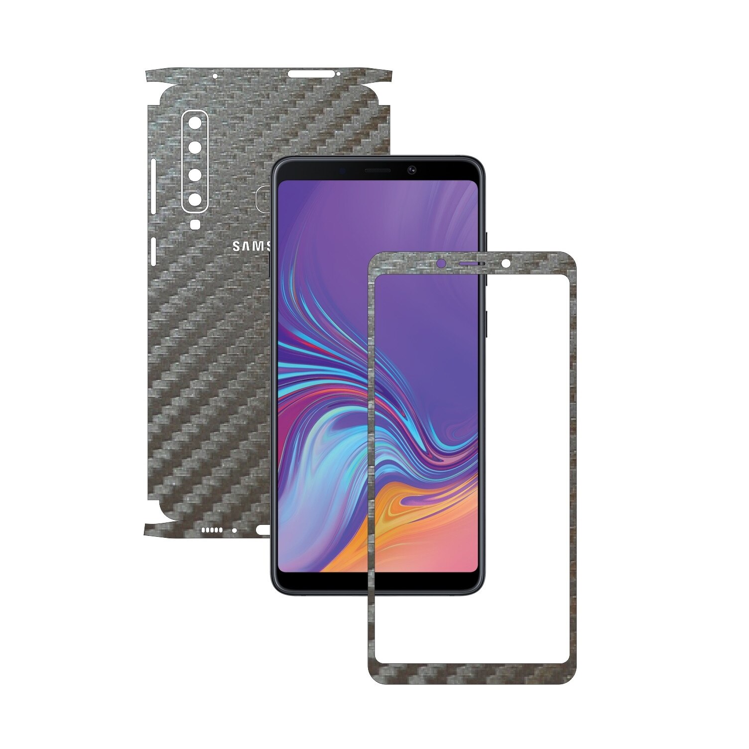 Samsung Galaxy A9 (2018) - Carbon Gri Argintiu - 360 Cut - Folie de protectie Carbon Skinz, Skin Adeziv Full Body Cover pentru Rama Ecran,Carcasa Spate si Laterale