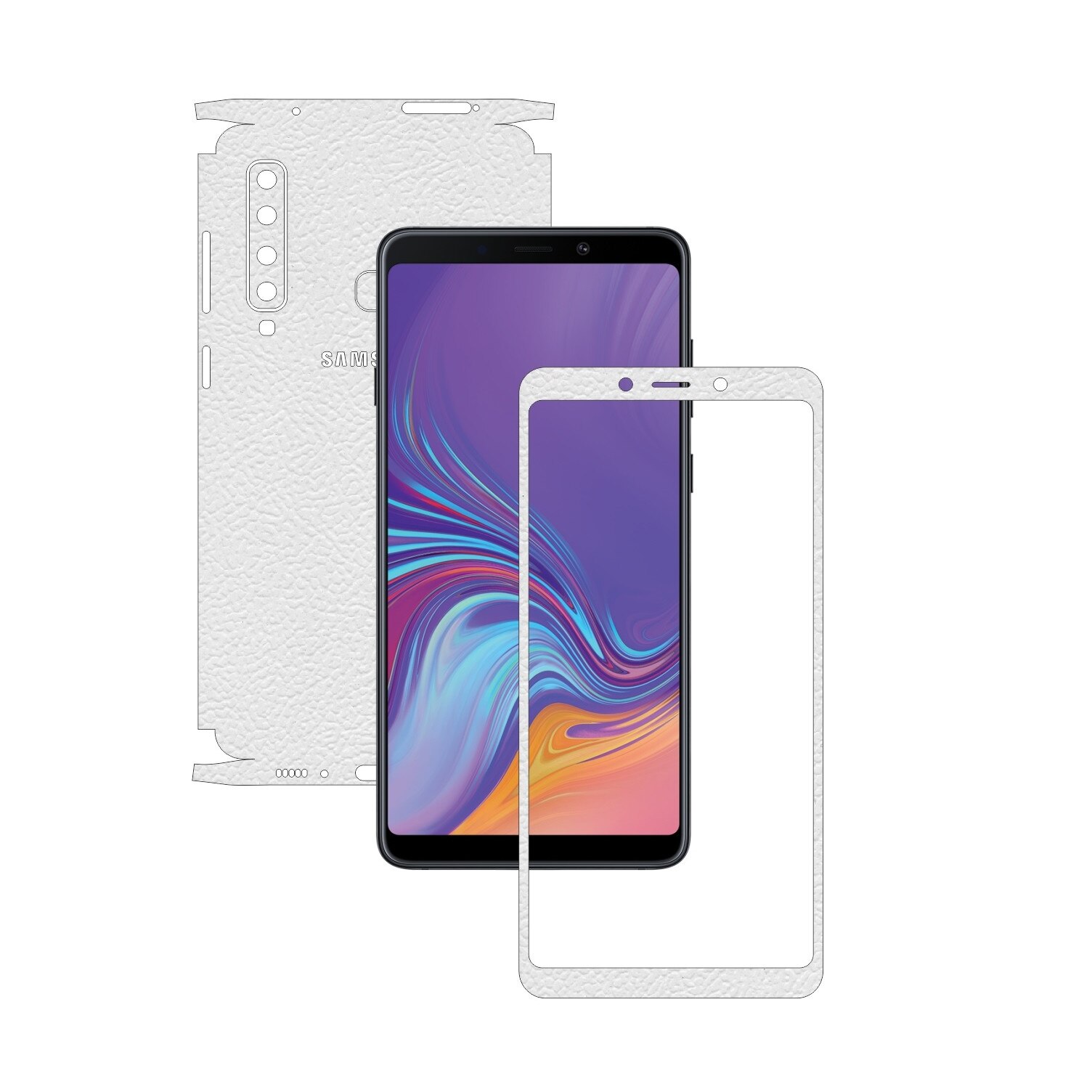 Samsung Galaxy A9 (2018) - Piele Alba - 360 Cut - Folie de protectie Carbon Skinz, Skin Adeziv Full Body Cover pentru Rama Ecran,Carcasa Spate si Laterale