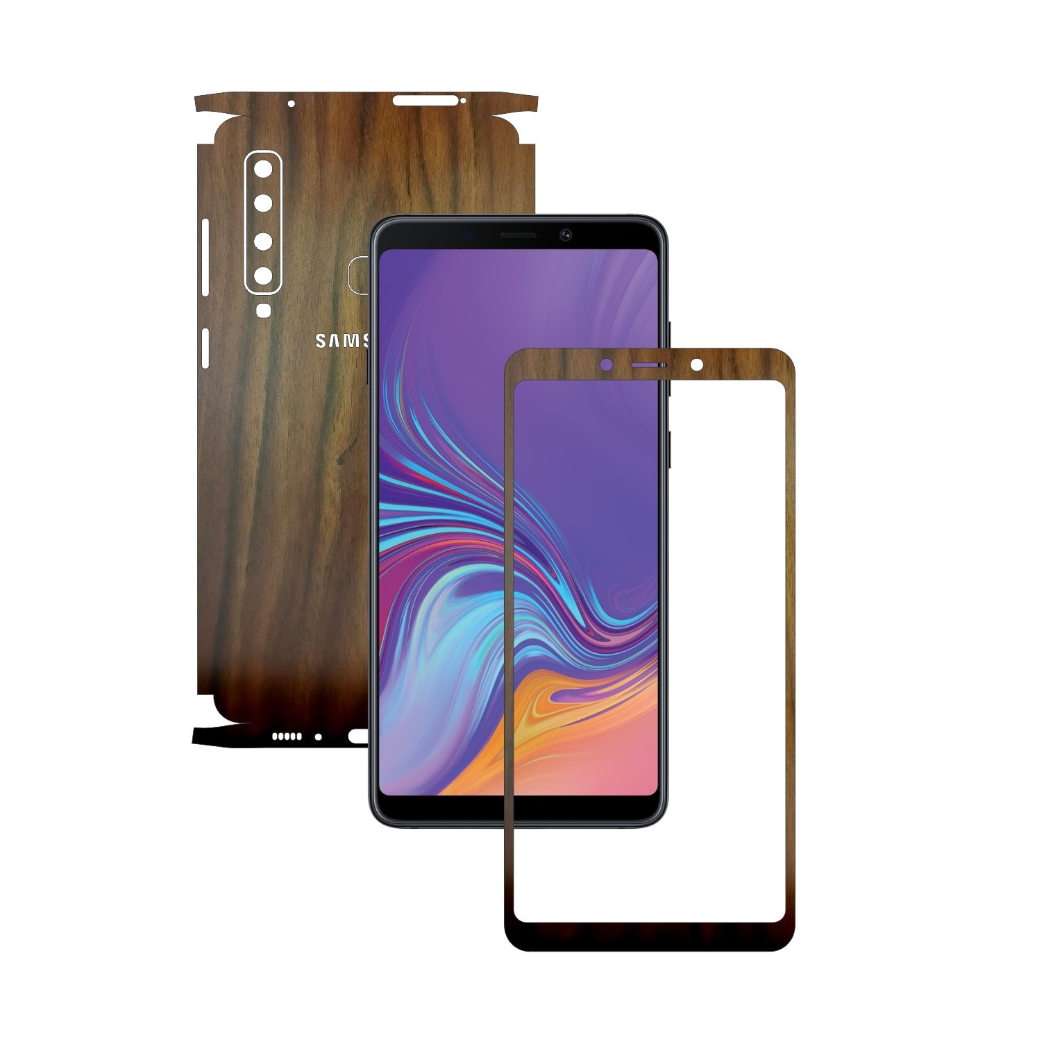 Samsung Galaxy A9 (2018) - Lemn Nuc Inchis - 360 Cut - Folie de protectie Carbon Skinz, Skin Adeziv Full Body Cover pentru Rama Ecran,Carcasa Spate si Laterale