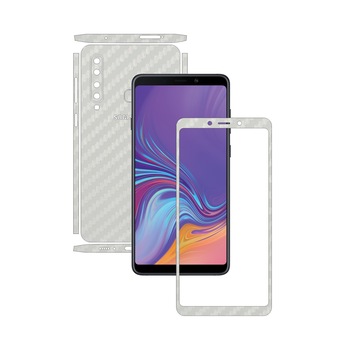 Samsung Galaxy A9 (2018) - Carbon Alb - Split Cut - Folie de protectie Carbon Skinz, Skin Adeziv Full Body Cover pentru Rama Ecran,Carcasa Spate si Laterale