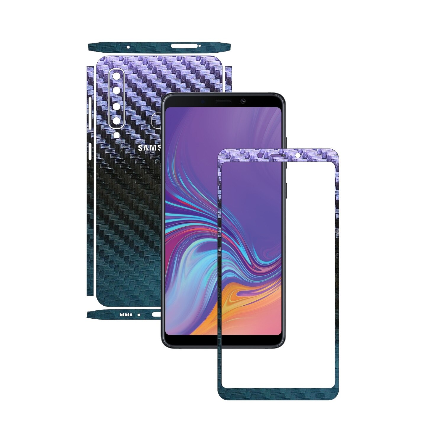 Samsung Galaxy A9 (2018) - Carbon Cameleon - Split Cut - Folie de protectie Carbon Skinz, Skin Adeziv Full Body Cover pentru Rama Ecran,Carcasa Spate si Laterale