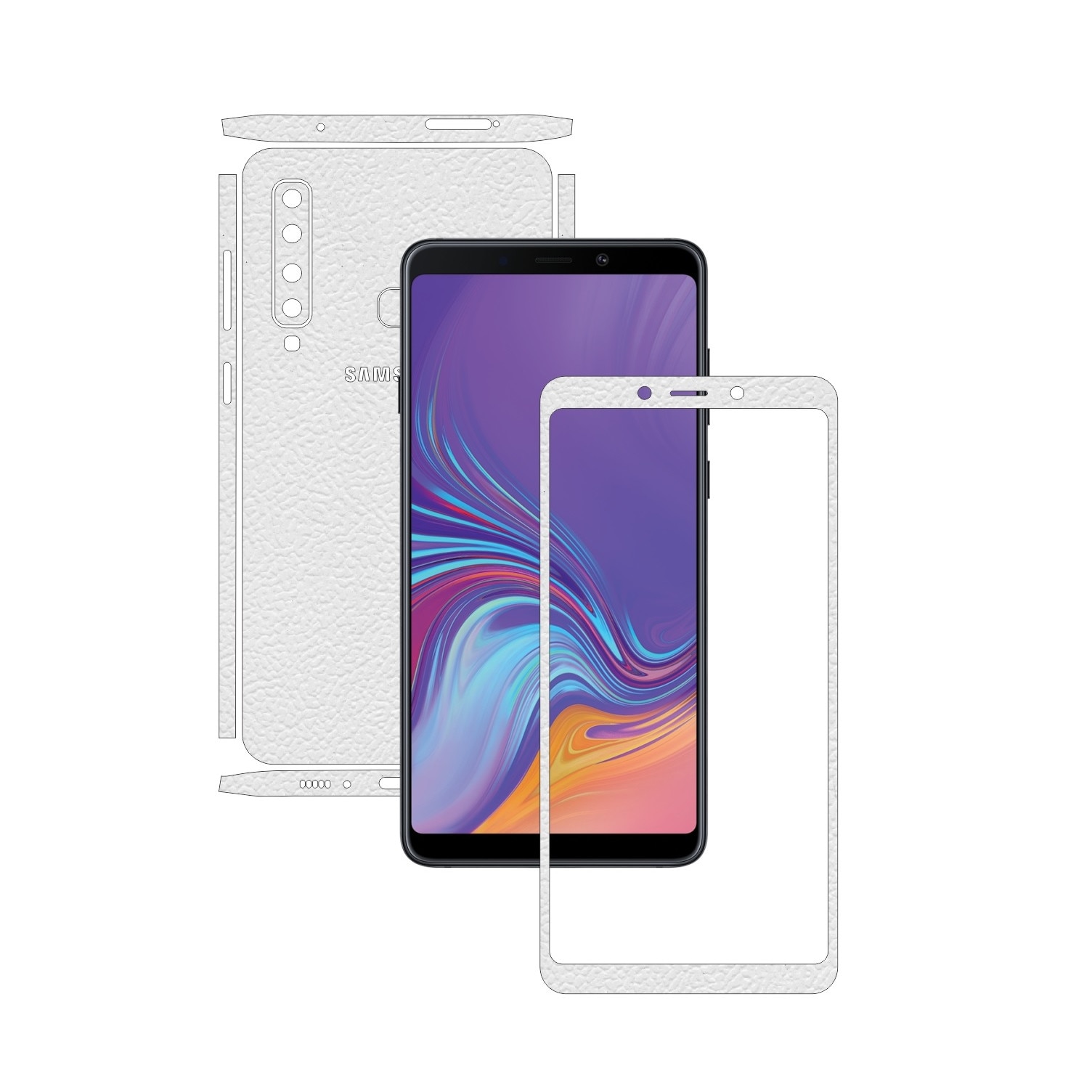 Samsung Galaxy A9 (2018) - Piele Alba - Split Cut - Folie de protectie Carbon Skinz, Skin Adeziv Full Body Cover pentru Rama Ecran,Carcasa Spate si Laterale