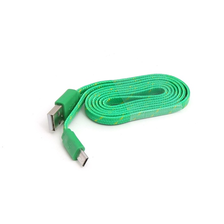 Cablu Micro USB la USB plat 1m, verde-galben