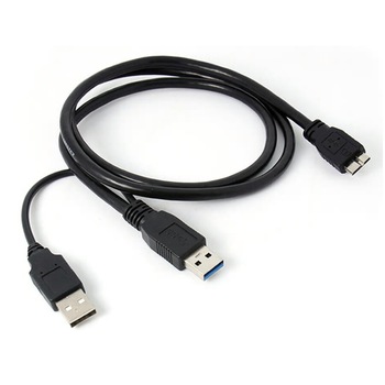 Cablu USB dual A (usb3 date + usb2 alimentare) la microUSB 3 tata , Active, pentru hard disk extern, negru Cablu USB dual A (usb3 date + usb2 alimentare) la microUSB 3 tata , Active, pentru hard disk extern, negru
