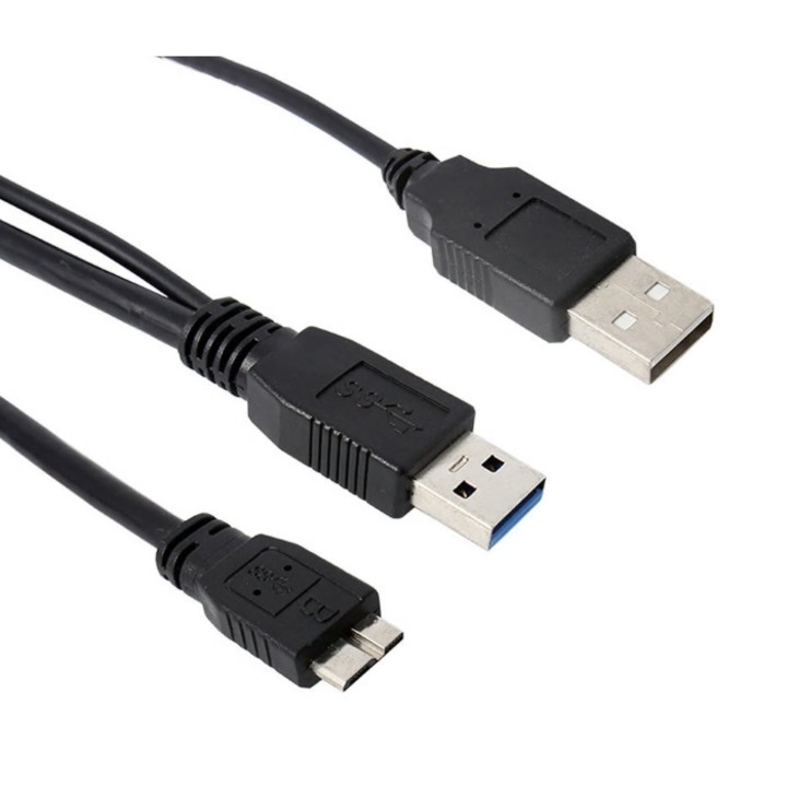 Cablu USB dual A (usb3 date + usb2 alimentare) la microUSB 3 tata, Active, pentru hard disk extern, negru