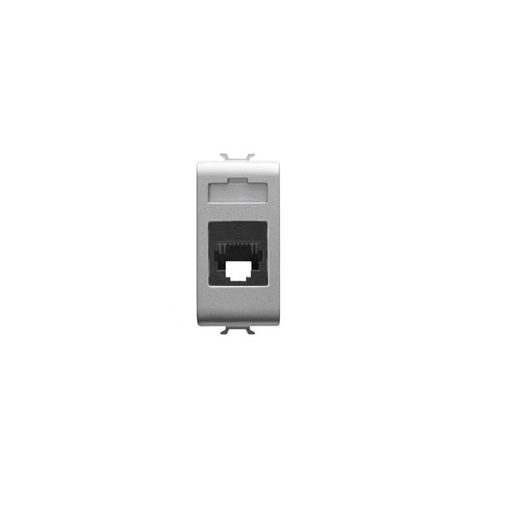 Priza telefon, Gewiss, RJ11, incastrata, modulara - 1 m, gri - titan