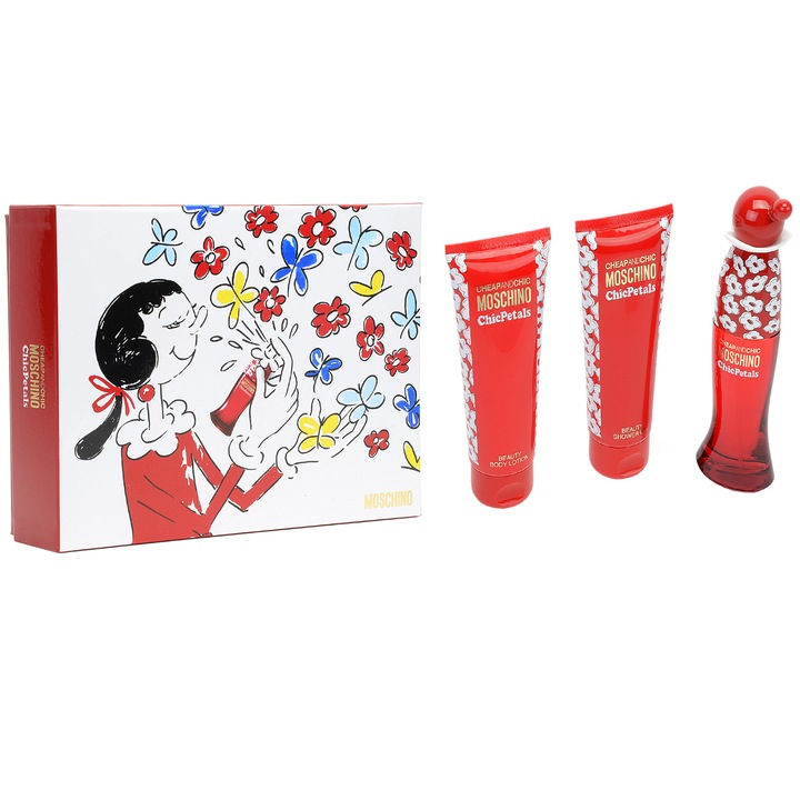 Set cadou Moschino Chic Petals, Femei: Apa de Toaleta, 50ml + Lotiune de corp, 100ml + Gel de dus, 100ml