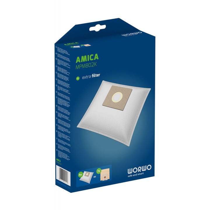Worwo MPMB02K Porzsák, 4 zsák + 1 szívószűrő, MPM porszívókhoz
